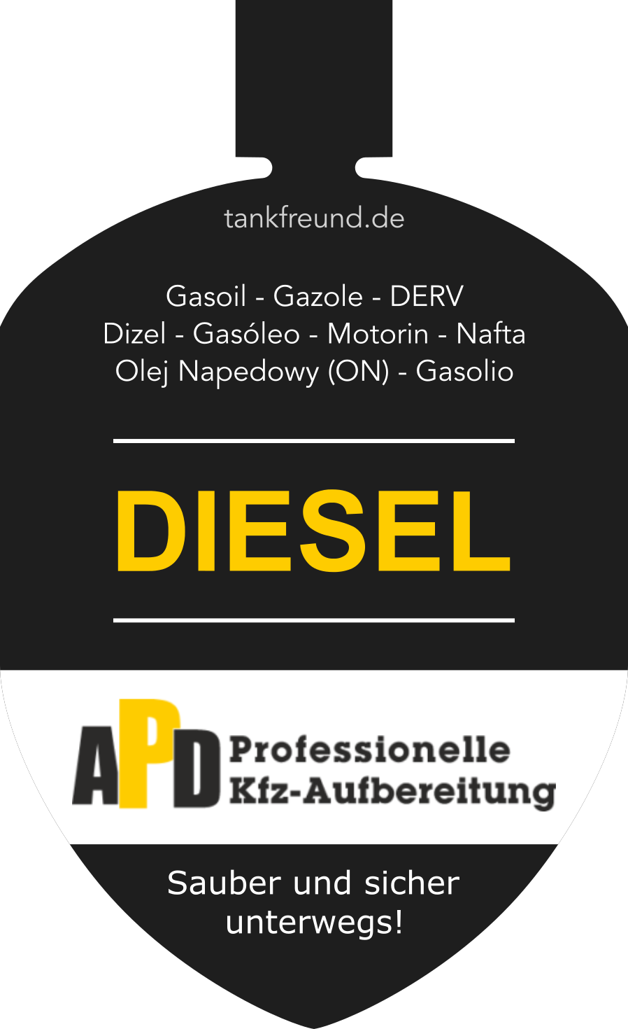 Tankfreund-Lasche Diesel im Design von APD Kfz-Aufbereitung