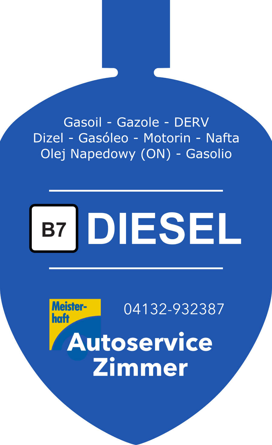 Tankfreund-Lasche Diesel B7 im Design von Autoservice Zimmer