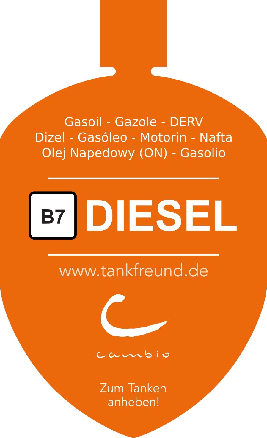Tankfreund-Lasche Diesel B7 im Design von Cambio CarSharing