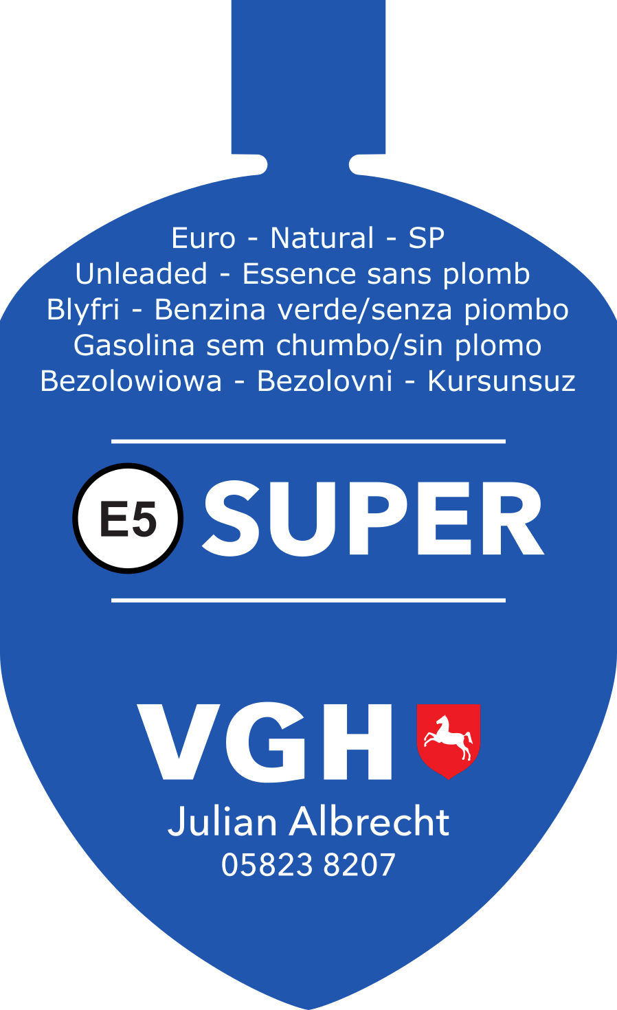 Tankfreund-Lasche Super E5 im Design einer VGH-Agentur