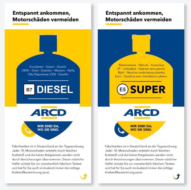 ARCD Tankfreund tags on the mailing card (diesel and petrol)